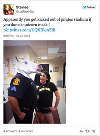 Illustration for article titled Unicorn Mask-Wearing Porn Star Kicked Out Of PNC Park For Sexy Dancing